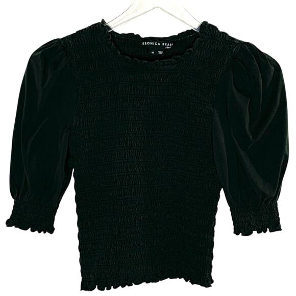 Veronica Beard XS Langston Smocked Top Black Puff Sleeve Whimsygoth *flaw - Picture 2 of 9